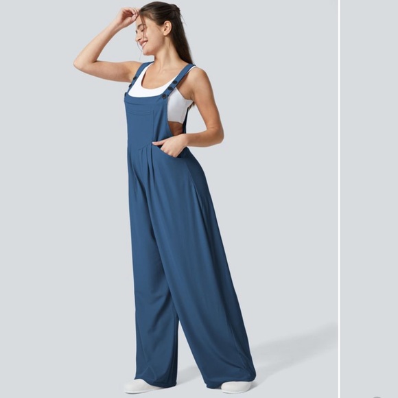 Reserved 
Halara Blue wide leg Overalls jumpsuit Adjustable Strap Button - Picture 7 of 10